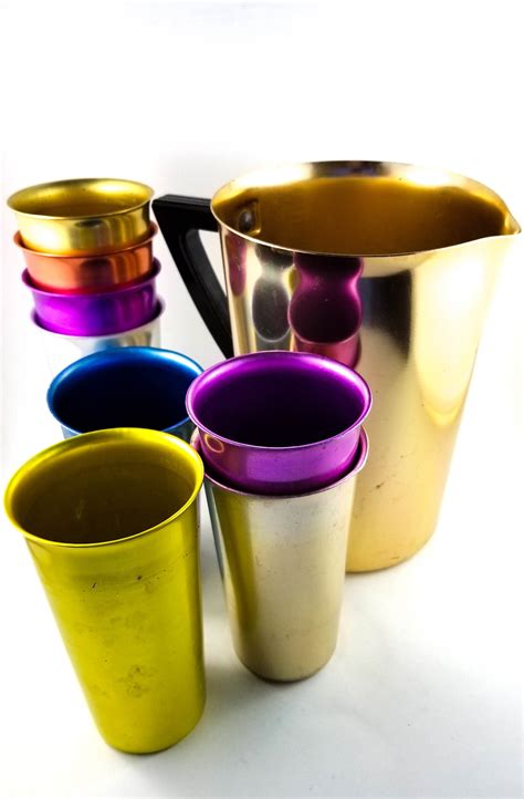 Shiny Colorful Anodized Aluminum Multi Colored Tumblers Set Of 8 And