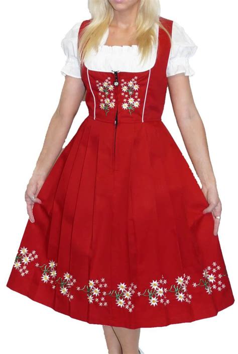 3 piece long red german dirndl dress 2 4 6 8 10 12 18 20 22 24 etsy