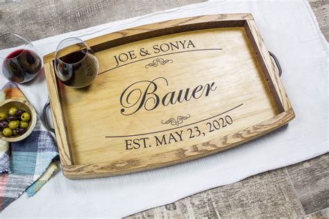 Personalized Wine Barrel Serving Tray Personalized Wedding Gift Ottoman ...