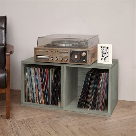 Grey Vinyl Record Album Storage Cube And Stackable Shelf Way Basics