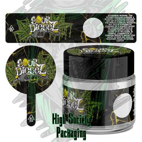 Sour Diesel Strain Labels For 60ml Glass Jars High Society Packaging