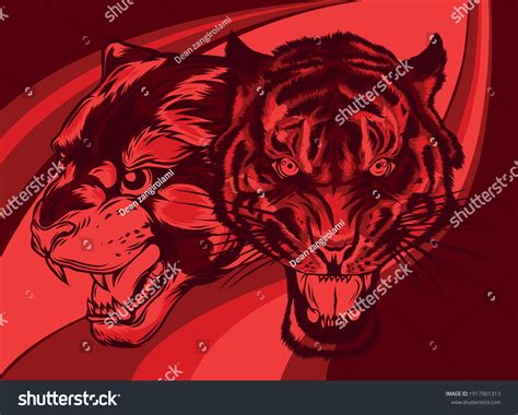Combined Faces Lion Tiger Vector Illustration Stock Vector Royalty Free 1917901313 Shutterstock