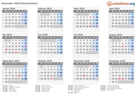 Kalender Deutschland 2024 Mit Feiertage
