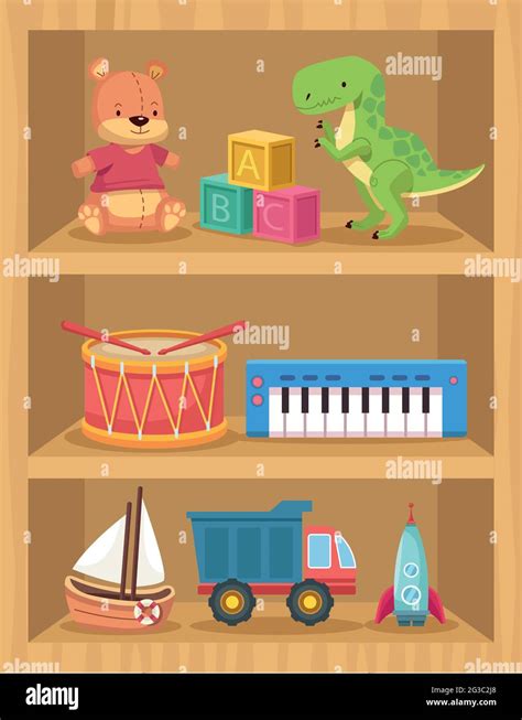 Toys In Wooden Shelving Stock Vector Image And Art Alamy