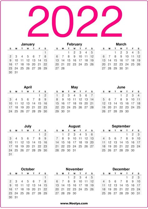 A4 Size 2022 Calendars Printable Free Vertical