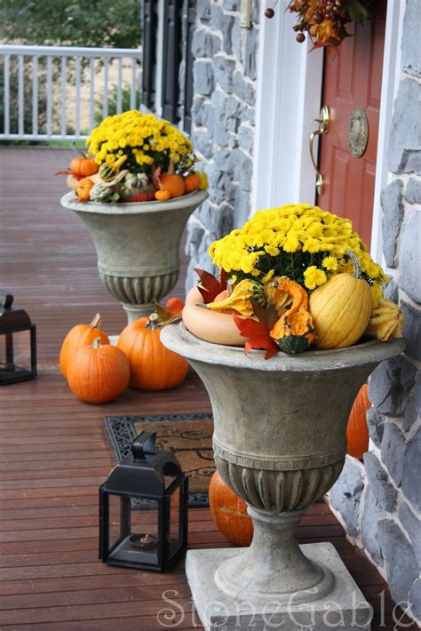 Decorating Ideas For 19′ Urn Fall Right Yellow Mums Fill The Urns