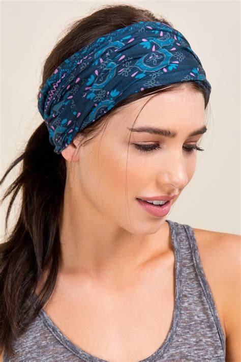 boho bandeau by natural life in floral chevron navy model boho bandeau bohemian hairstyles