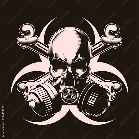 Human Skull In Gas Mask With Crossed Bones And Biohazard Sign Vector