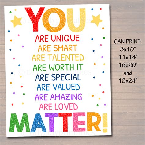 You Matter School Classroom Poster Tidylady Printables