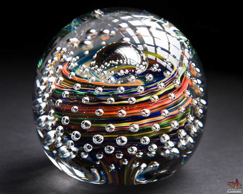 Hand Blown Glass Paperweight Multicolor Streaks With Bubble Etsy