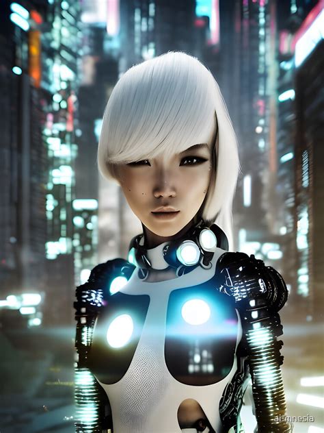 Japanese Cyberpunk Cyborg Girl Modern Digital Art Sticker For Sale