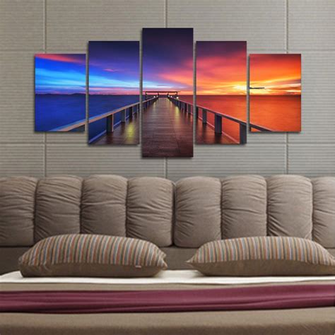 Pyradecor Sunset Bridge Extra Large 5 Piece Modern Seascape