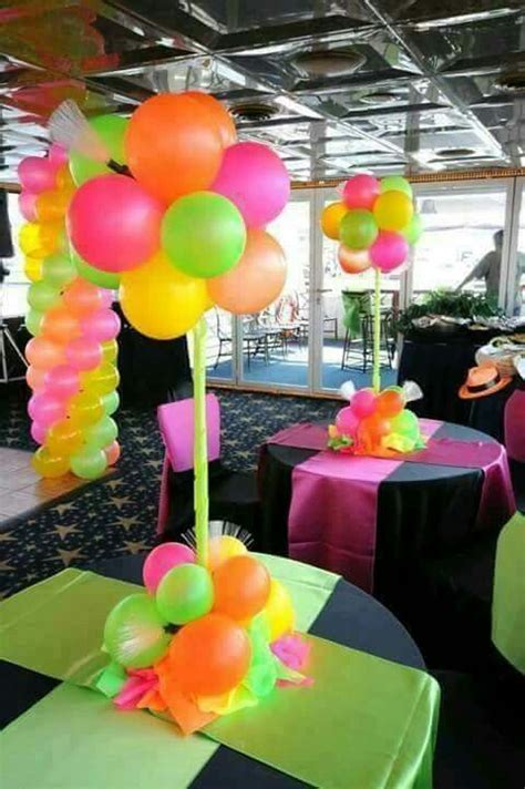 Pretty Centerpiece Idea For Glow Party Neon Birthday Party 80s Party