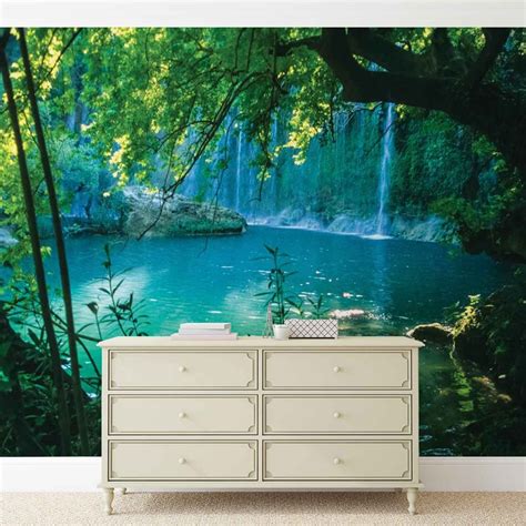 Tropical Waterfall Lagoon Forest Wall Paper Mural Buy At