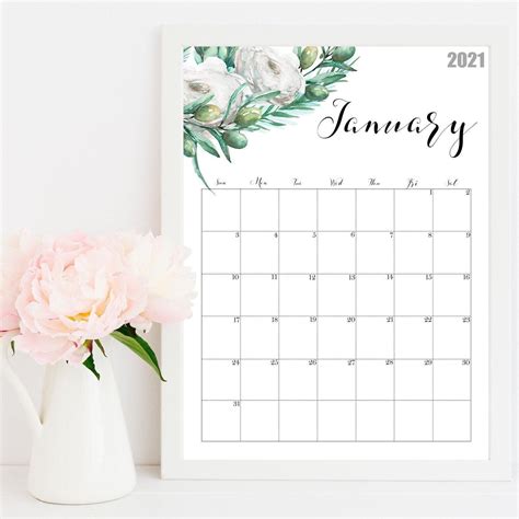 2021 Calendar Watercolour Calendar 2021 Botanical Wall Calendar