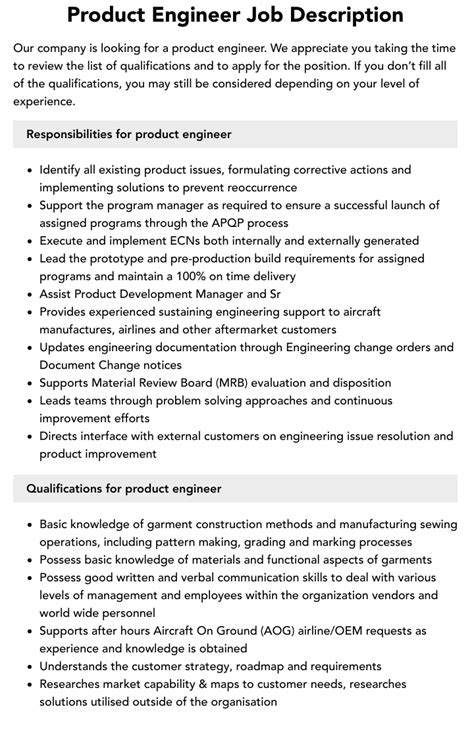 Product Engineer Job Description Velvet Jobs