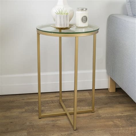 Ember Interiors Modern Glam Round End Table Glassgold