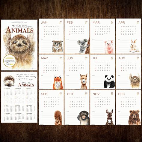2021 Monthly Animal Desk Calendar 5x7 Watercolor Animal Etsy