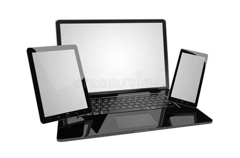 Laptop Mobile Phone And Tablet Connected To Each Other 3d Render Stock