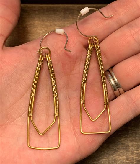 Dangle Wire Wrapped Earrings Gold Etsy