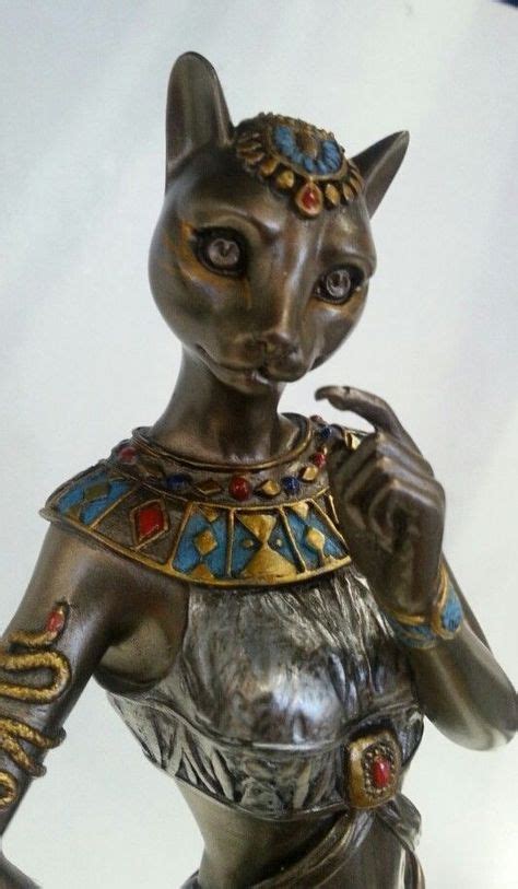 Egyptian Statue Cat Goddess Bast Bastet With Panther Familiar