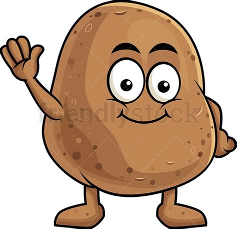 Cute Potato Mascot Waving Cartoon Vector Clipart Friendlystock