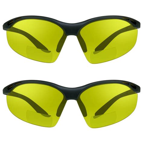 Prosport 2 Pairs Safety Bifocal Reader Glasses Night Yellow Lens Ansi Z871 Reading