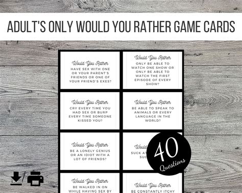 Adults Only Would You Rather Printable Cards Party Game 40 Etsy Canada