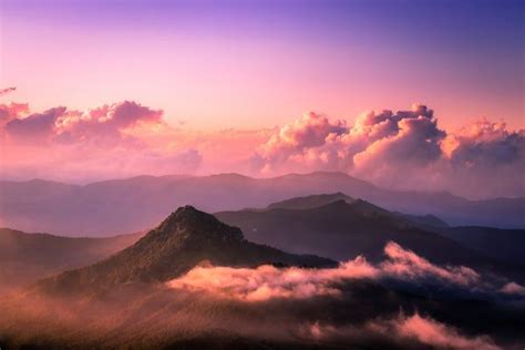 Green Mountain Surrounded By Clouds Mountain Pictures Free Nature