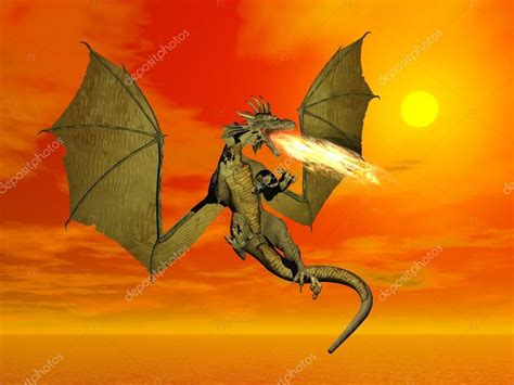 Fire Breathing Dragon 3d Render — Stock Photo © Elenarts 34376445