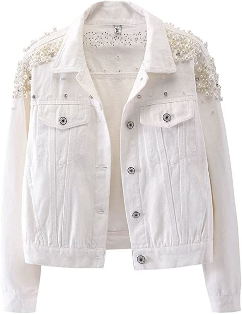 Kedera Womens Embroidered Rivet Pearl Short Denim Jacket Coat At Amazon Womens Coats Shop