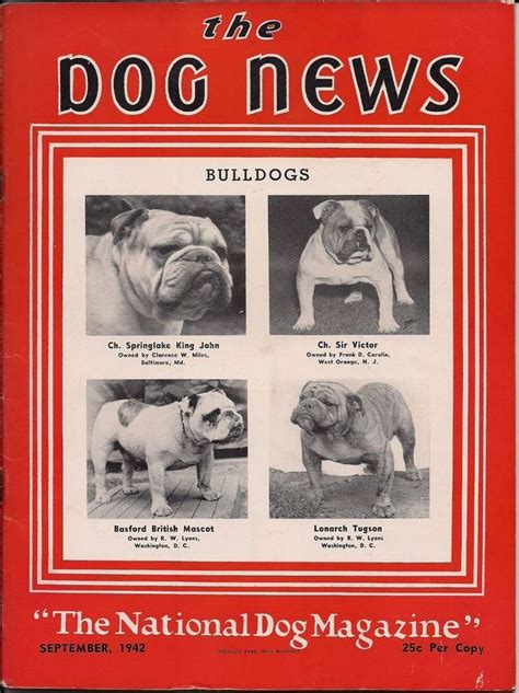 Vintage Dog News Magazine September 1942 Bulldogs Cover
