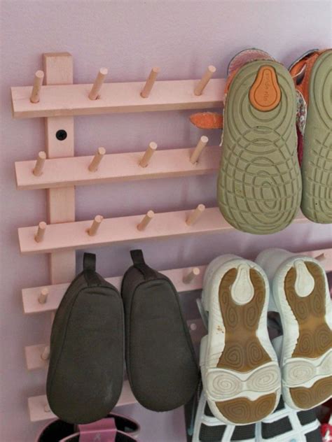 The steeper the incline the less depth is taken up diy. DIY Shoe Organizer Ideas - In closet, as hanger, shoe ...