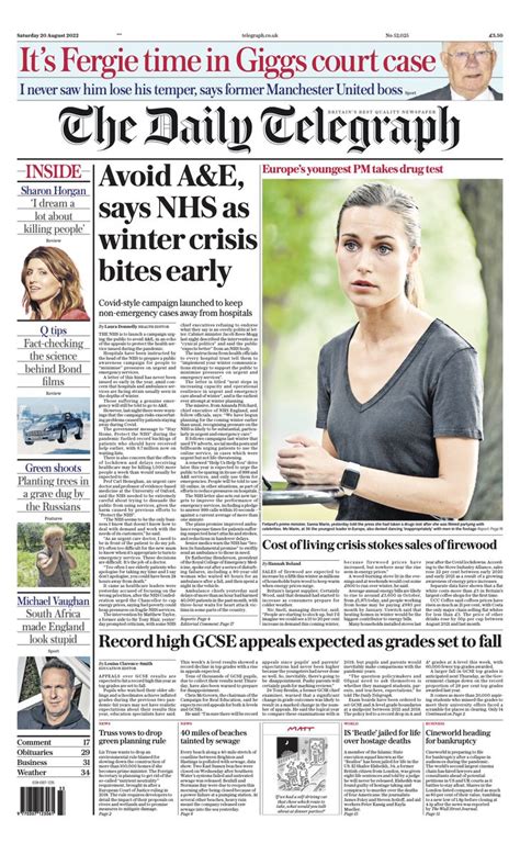 Daily Telegraph Front Page Th Of August Tomorrow S Papers Today