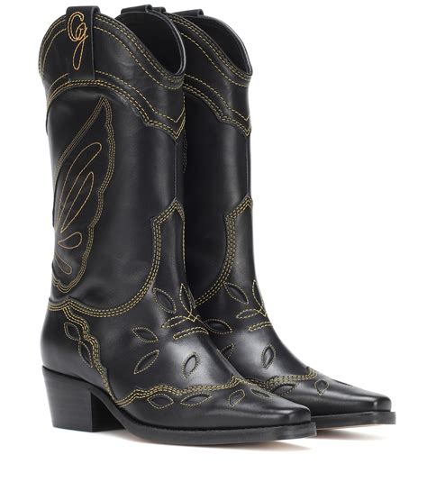 Ganni Black Leather Texas Boots Lyst