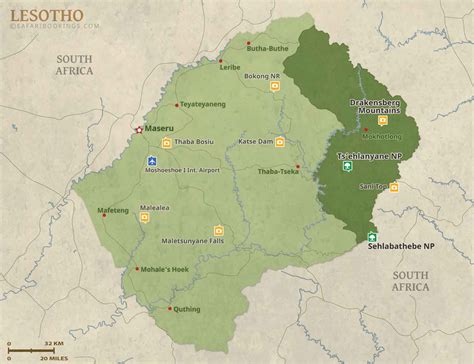 lesotho map detailed map of lesotho national parks