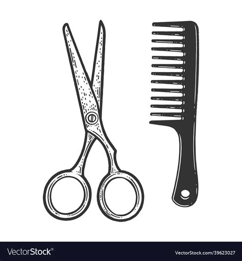 Scissors And Comb Sketch Royalty Free Vector Image