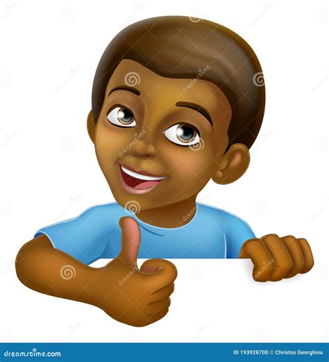 Black Boy Cartoon Child Kid Thumbs Up Sign Vector Illustration