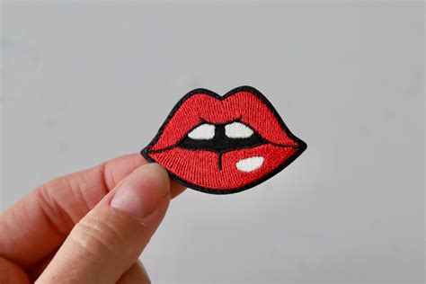 Pop Art Red Lips Patch Embroidered Iron On Motif Dot To Dot Studio
