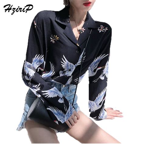 Hzirip Blouses Summer Shirts Fashion Loose Long Sleeves Casual Shirt Women 2018 Printing High