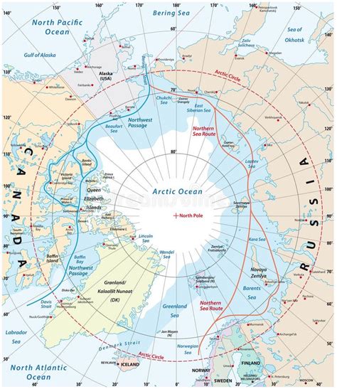 Map Of The Arctic Region The Northwest Passage And The Northern Sea Route Stock Vector