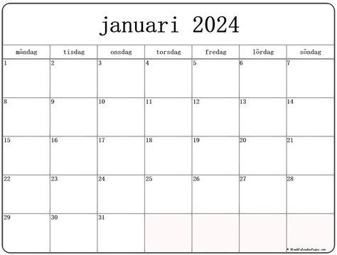 Januari 2024 Kalender Svenska Kalender Januari