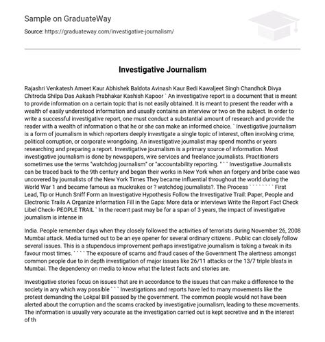 ⇉investigative Journalism Essay Example Graduateway