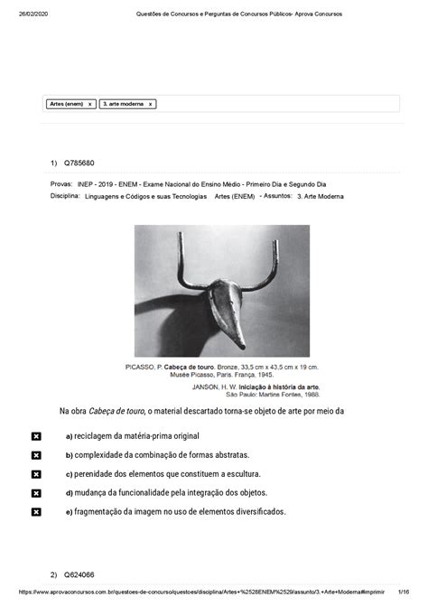 Questões De Arte Enem Pdf