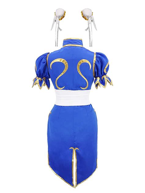 Fashion Street Fighter Chun Li Chunli Blue Dress Cosplay Costume Costumes Reenactment Theatre