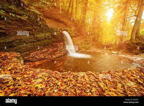 Autumn Mountain Waterfall Stock Photo Alamy