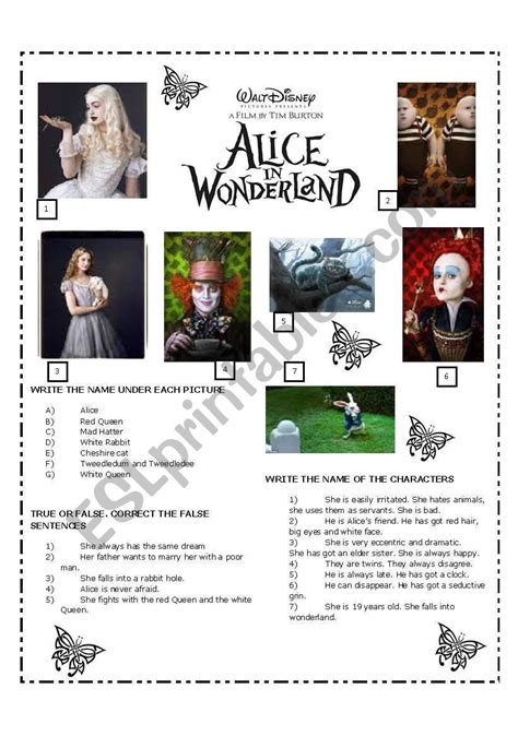 Alice In Wonderland Esl Worksheet By Viviinenglish Alice In