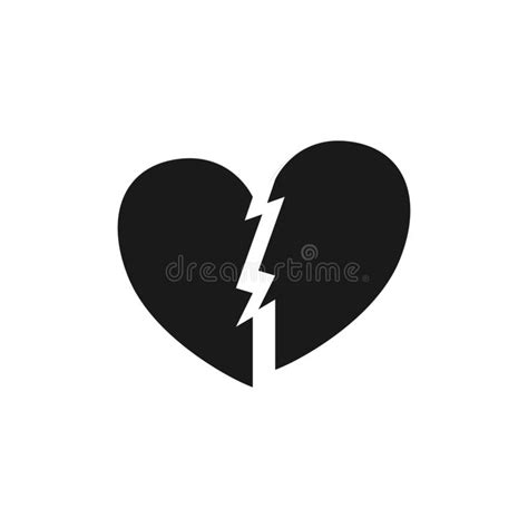 Broken Heart Flat Icon In Black Color Vector Image Stock Vector