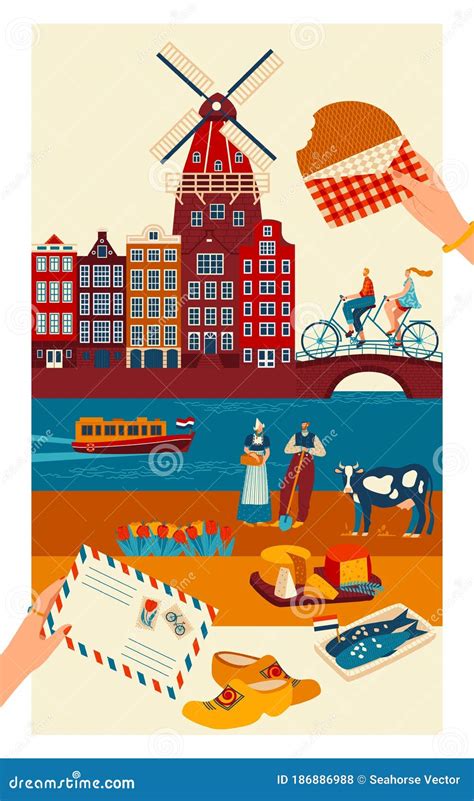 Netherlands Travel Icons Set Holland National Symbols And Landmarks