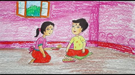 How To Draw And Colour Bhai Dooj Bhau Beej Festival Bhi Phota